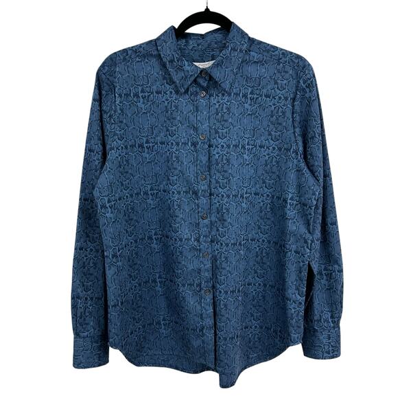 NWT Foxcroft NYC Blue Abstract Print Boyfriend Fit Button Up Shirt Womens Medium - Picture 1 of 5